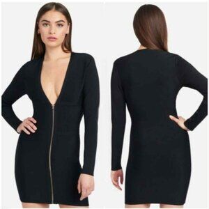 NWT Bebe Plunging-Neck Long Sleeve Mini Bandage Dress Size Large